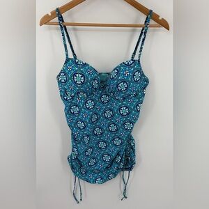Spanx Assests power suit tankini blue printed padded bra women’s size L swim